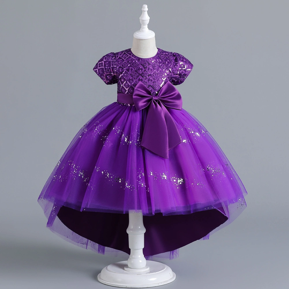 Purple Embroidery Girls Birthday Wear Fluffy Layering Girls Night Dress