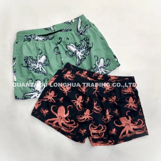 Shorts de natação à prova d'água de poliéster para meninos masculinos Shorts de placa de impressão Calças de vestuário marinho