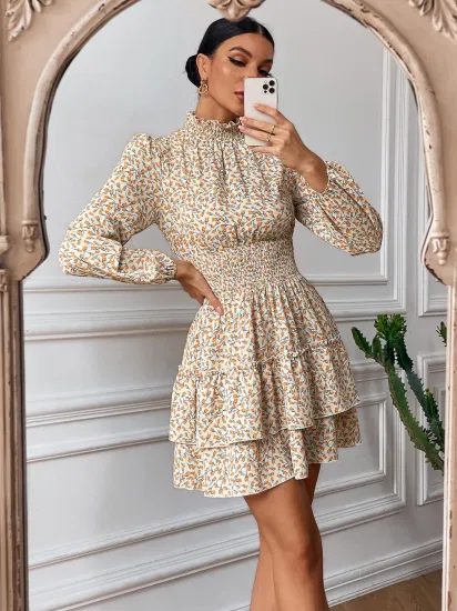 Vestido floral de temperamento nobre primavera e outono quatro estações saia de bolo vestidos femininos