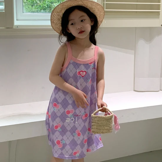 2023 verão meninas adorável xadrez deslizamento vestido floral casual bebê saia de praia