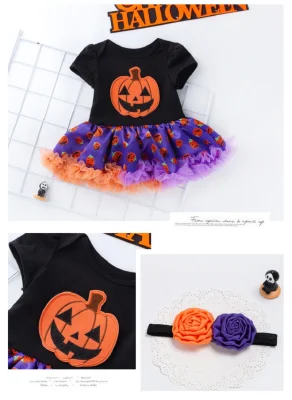 Body de abóbora de Halloween para bebês meninas, saia de renda tutu com faixa de cabeça Esg16387