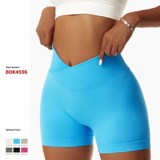 Bdk4596 Mulheres Hip Lifting Elástico Cruz Cintura Correndo Fitness Yoga Shorts Apertados Sem Costura Shorts Esportivos